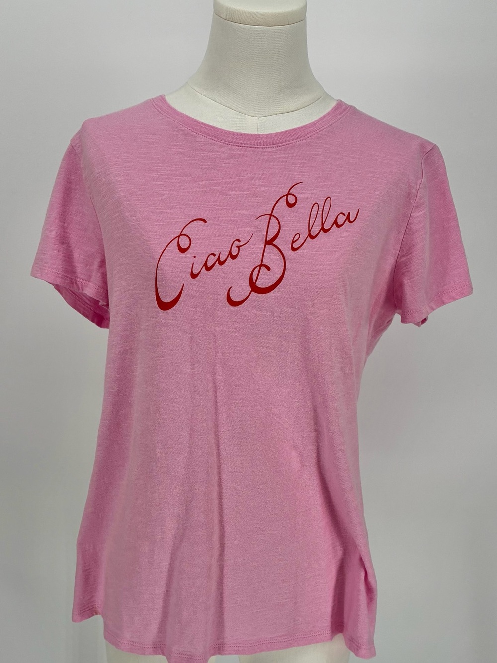 LC Lauren Conrad Pink T-Shirt Red Ciao Bella Italian Slogan Tee Large